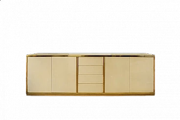 Sideboard in lacquered wood and brass with drawers, 1970s