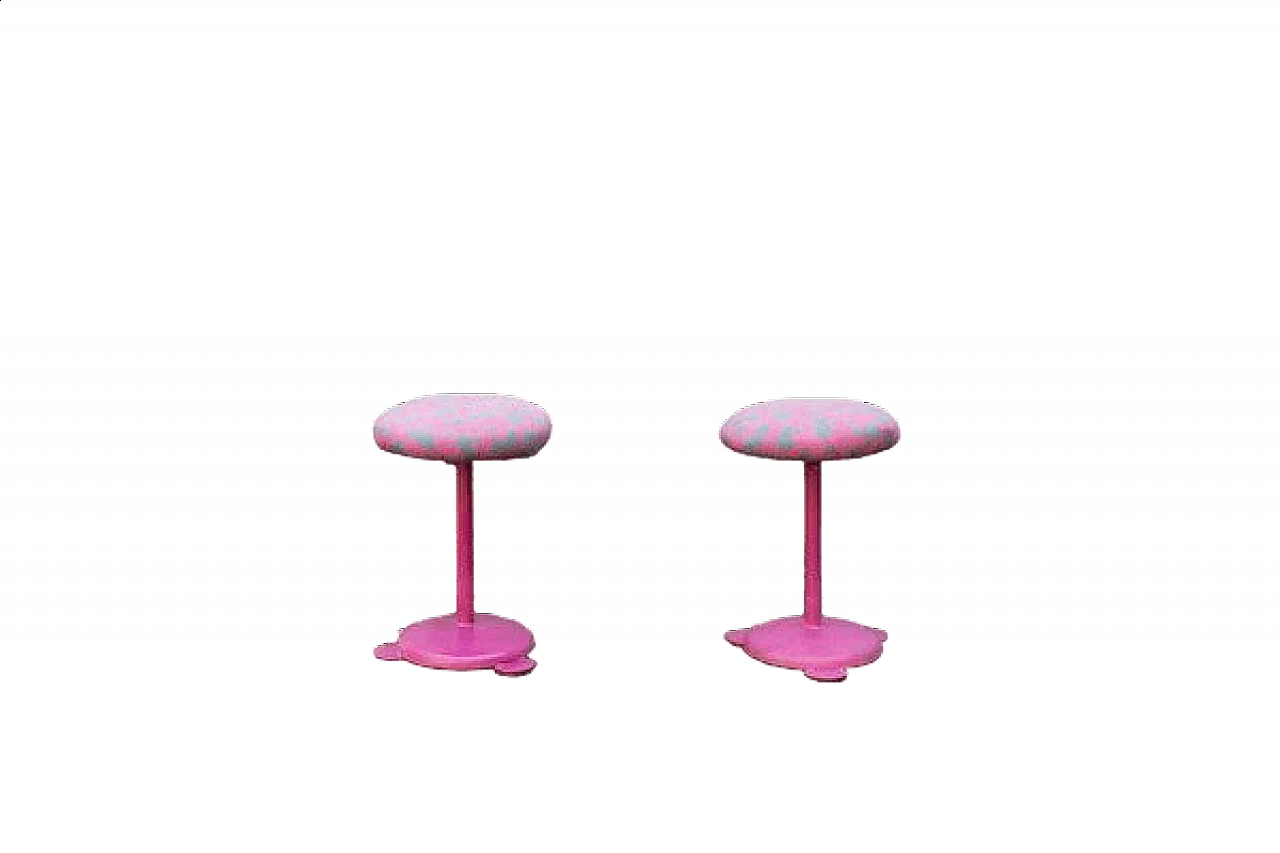 Pair of pink stools with metal structure, 1980s 5