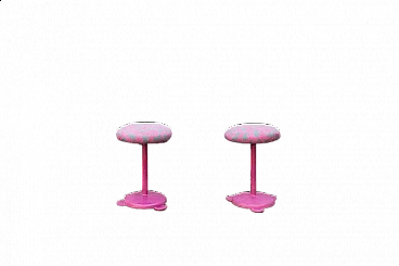 Pair of pink stools with metal structure, 1980s
