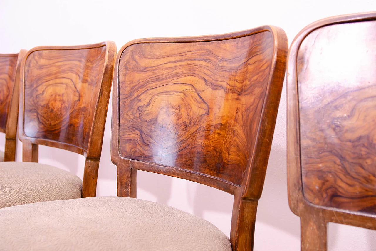 6 Czechoslovakian Art Deco walnut and fabric chairs, 1930s 7