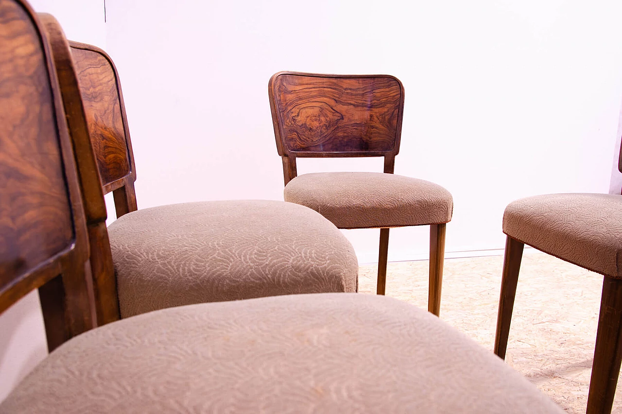 6 Czechoslovakian Art Deco walnut and fabric chairs, 1930s 12