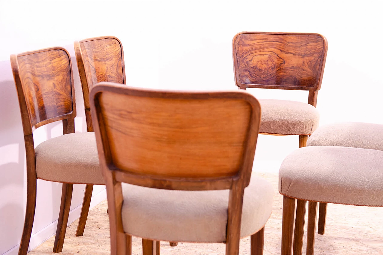 6 Czechoslovakian Art Deco walnut and fabric chairs, 1930s 13