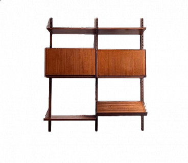 Wall-mounted teak and brass bookcase, 1960s