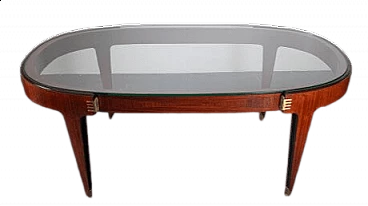 Tavolo da pranzo in palissandro con piano in vetro, anni '50