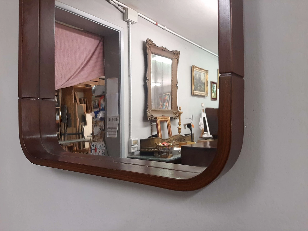 Specchio con cornice in legno, anni '70 3