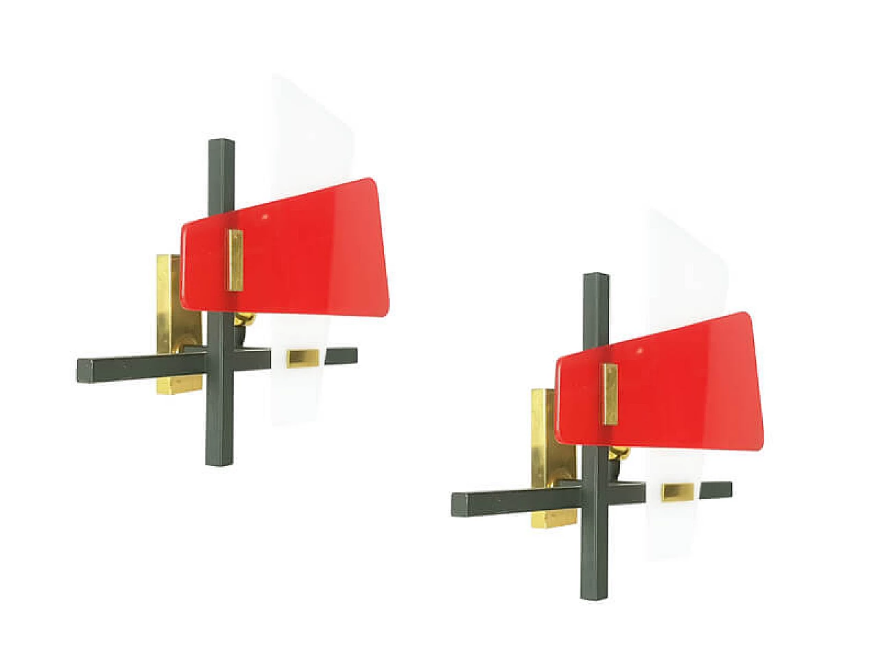 Pair of metal, brass and acrylic glass wall lamps by Stilux, 1960s 2