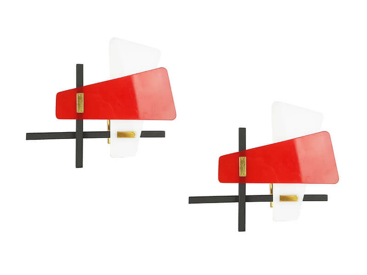 Pair of metal, brass and acrylic glass wall lamps by Stilux, 1960s 21