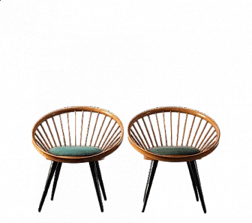 Pair of beech armchairs by Yngve Ekström, 1960s