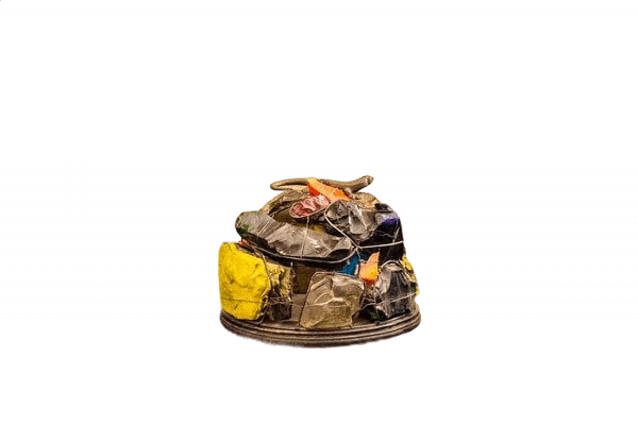 Lampada da tavolo in bronzo, legno e resina in stile Claire Falkenstein, anni '50 6