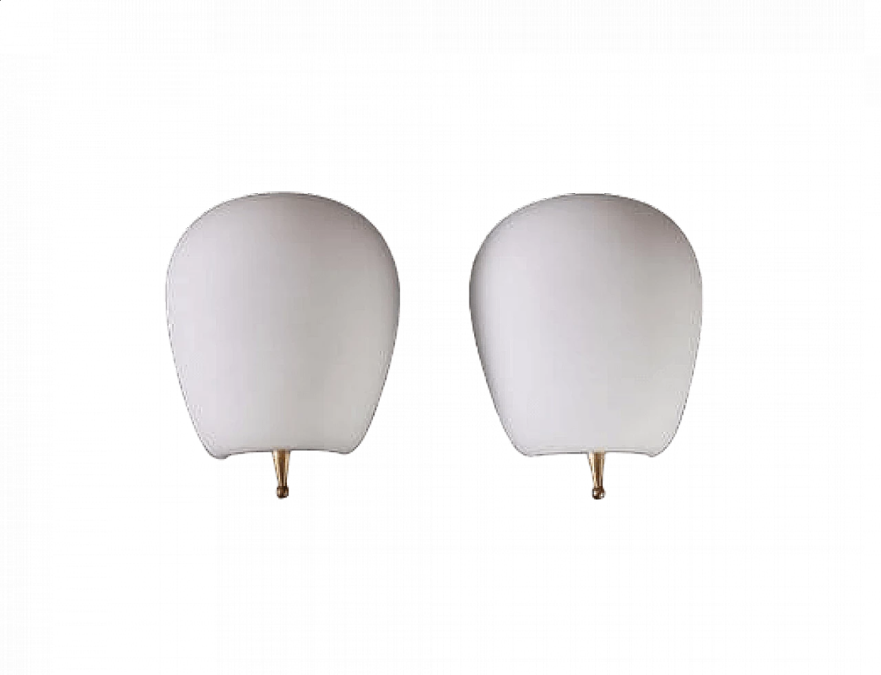 Pair of brass and opaline glass wall lamps, 1950s 7