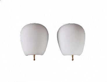 Pair of brass and opaline glass wall lamps, 1950s