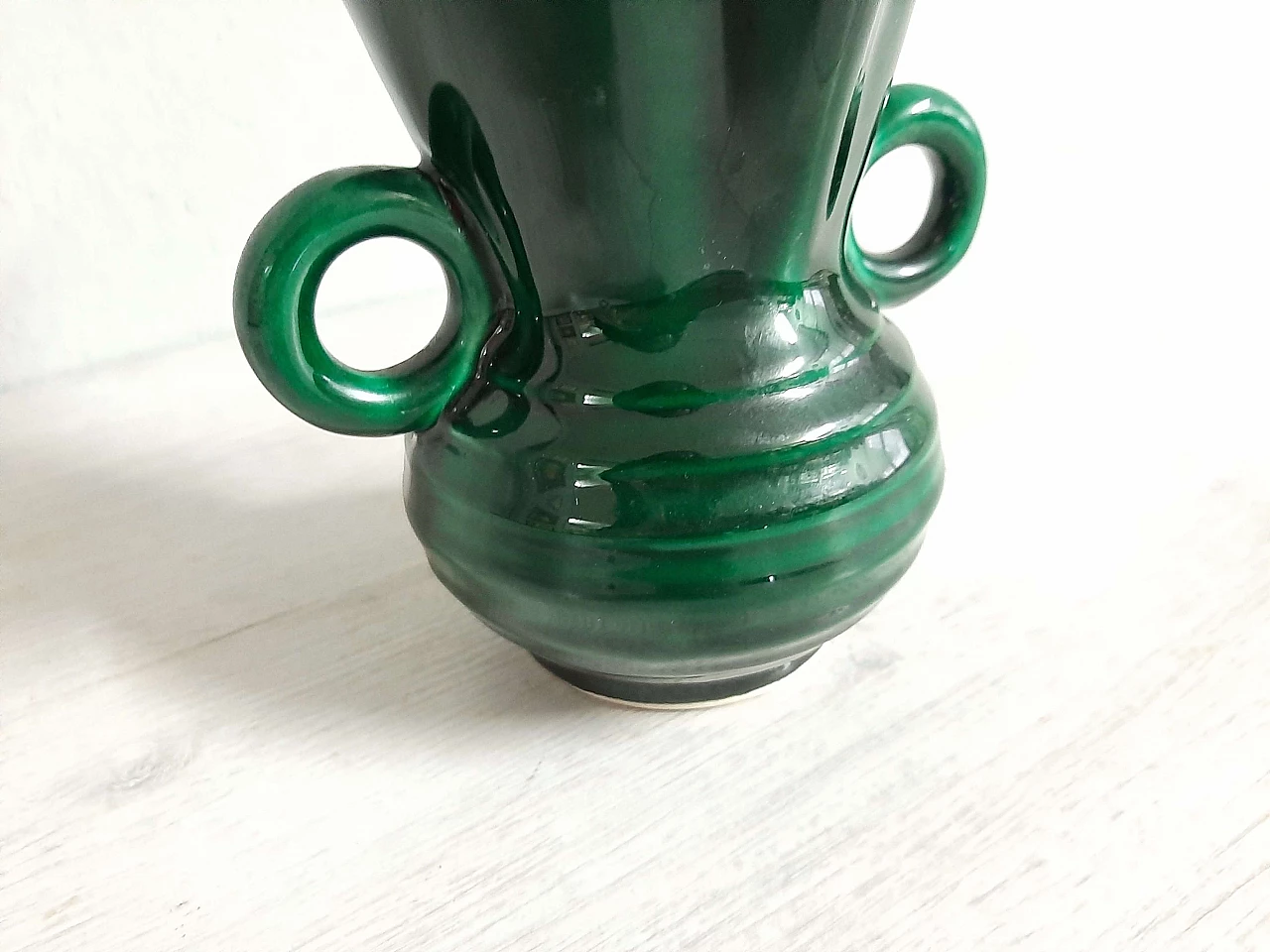 Vaso in ceramica verde di FPP Vallauris France, anni '50 4