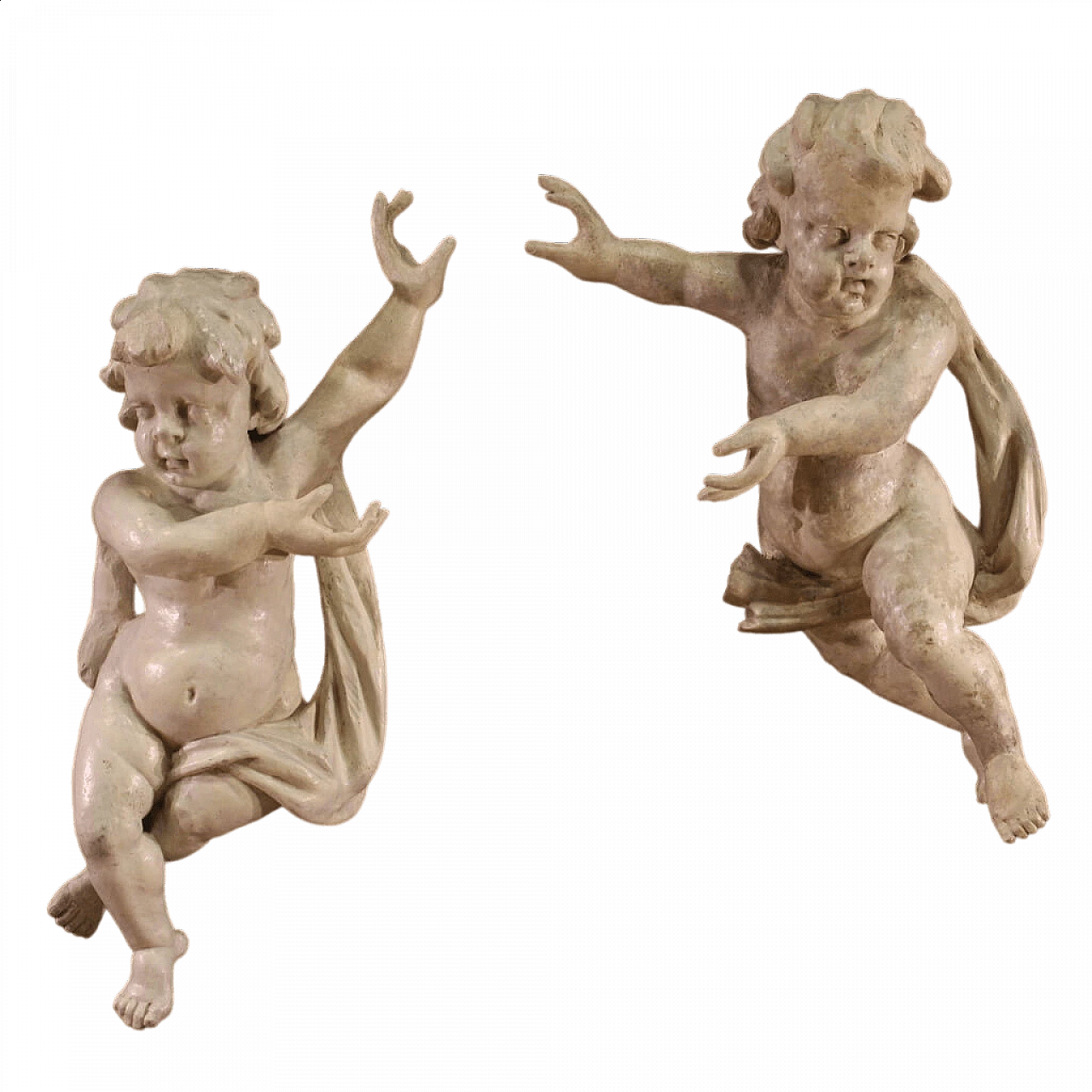 Pair of painted wooden sculptures of putti, 18th century 13