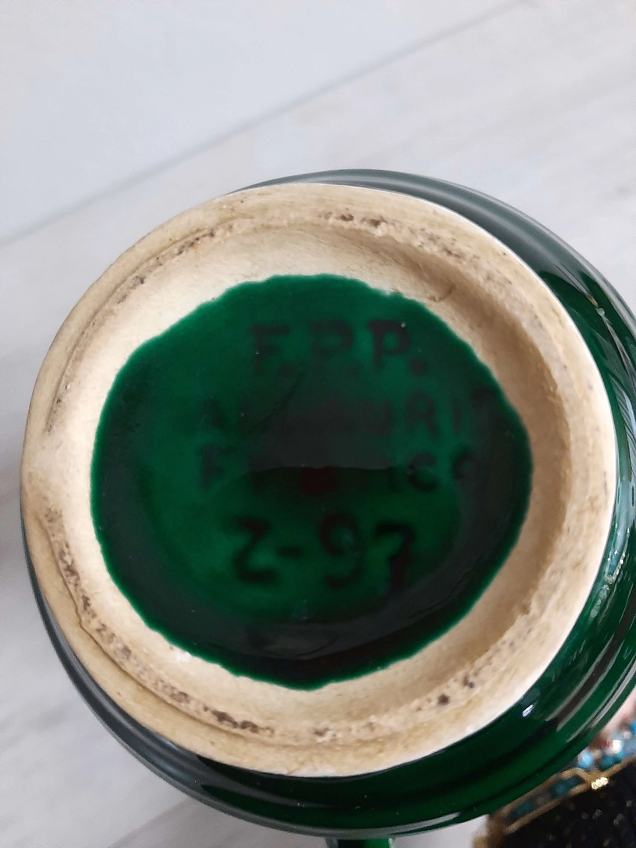 Vaso in ceramica verde di FPP Vallauris France, anni '50 8