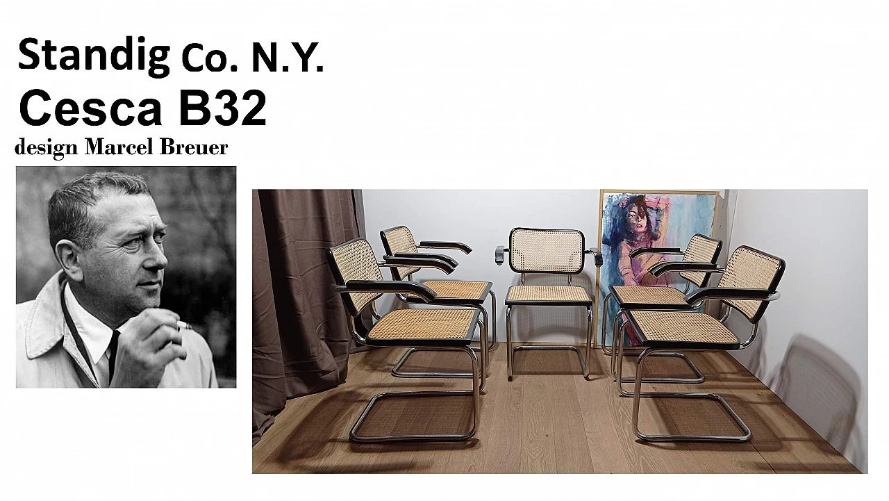 5 Poltrone Cesca di Marcel Breuer per Stendig Co. NY, anni '70 57