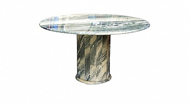 Circular green marble table with column structure, 1970s