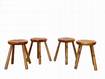 4 Pine stools in the style of Charlotte Perriand, 1960s