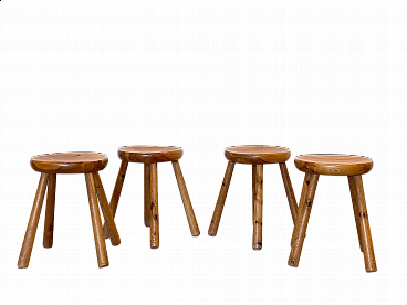4 Sgabelli in pino nello stile di Charlotte Perriand, anni '60