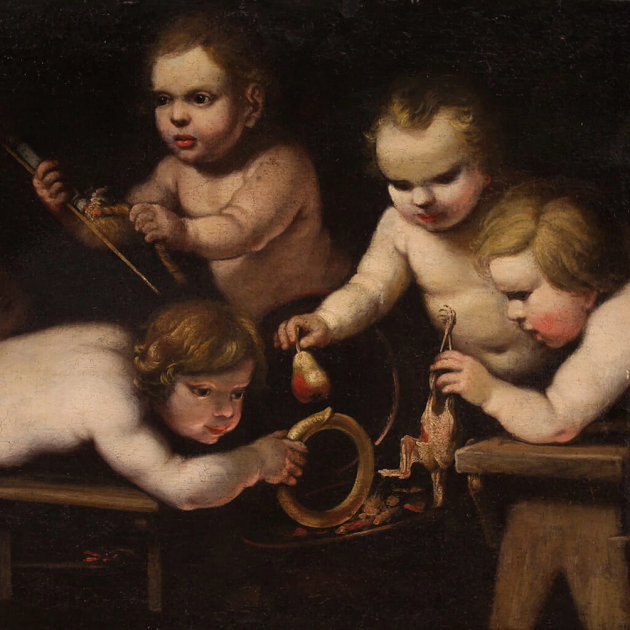 Playing putti, oil painting on canvas, second half of the 17th century 2