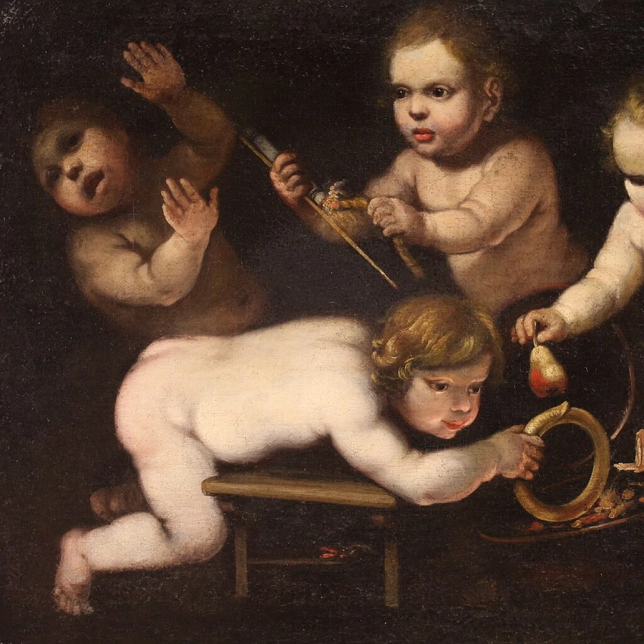 Playing putti, oil painting on canvas, second half of the 17th century 10