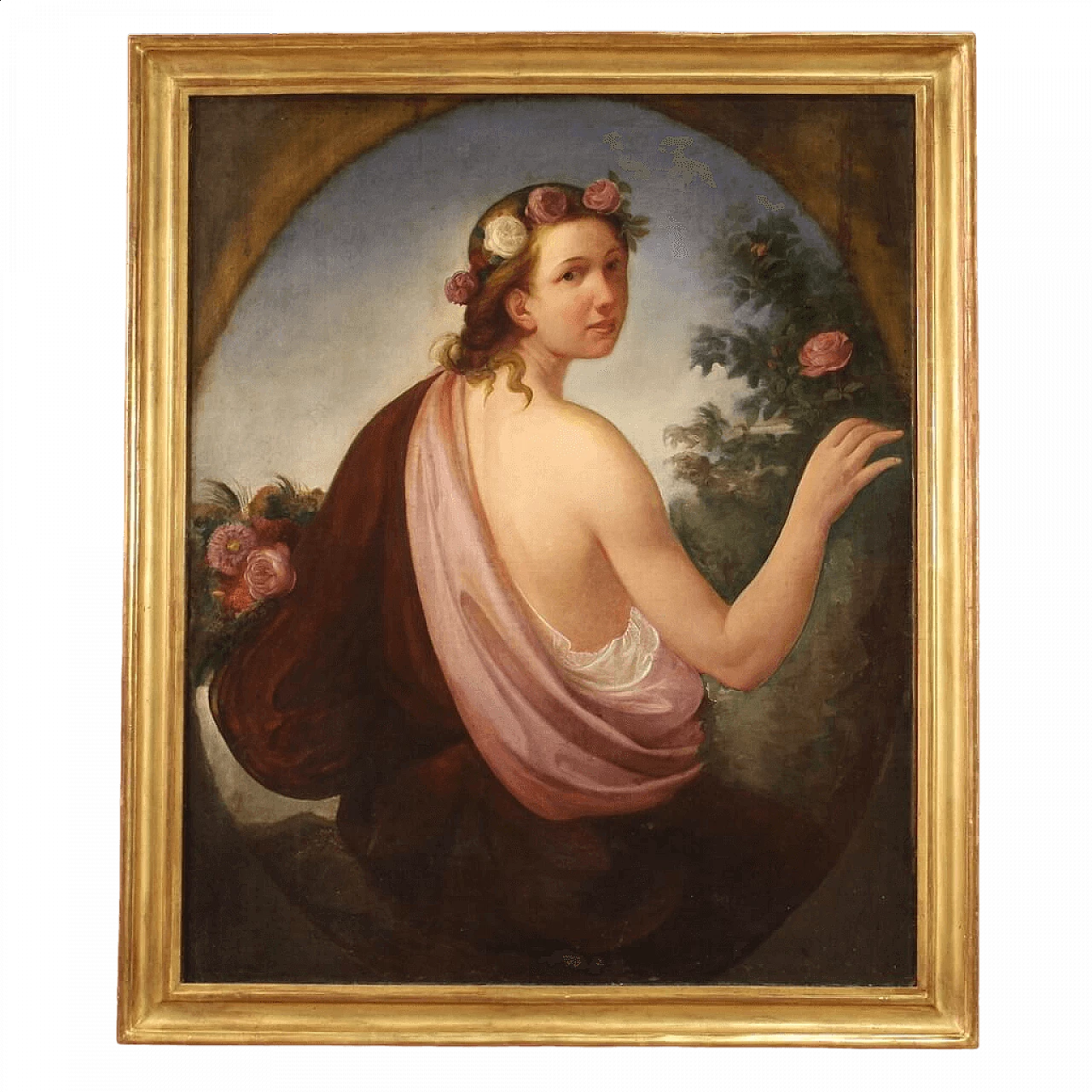 Young girl portrait in a flowered garden, oil painting on canvas, first half of the 19th century 15