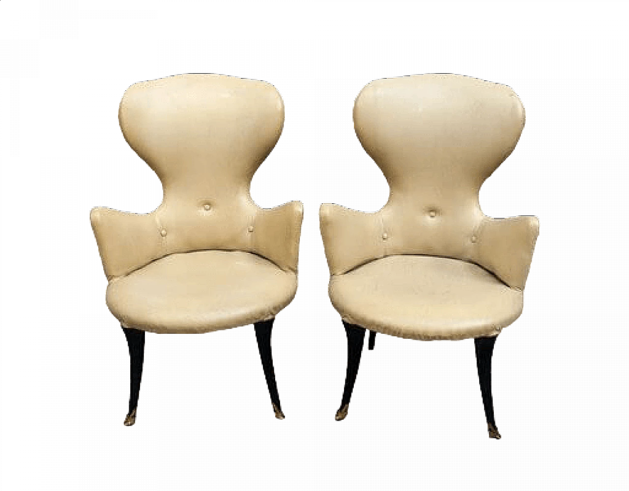 Pair of brass and vinyl armchairs, 1950s 11
