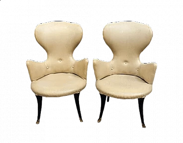 Pair of brass and vinyl armchairs, 1950s