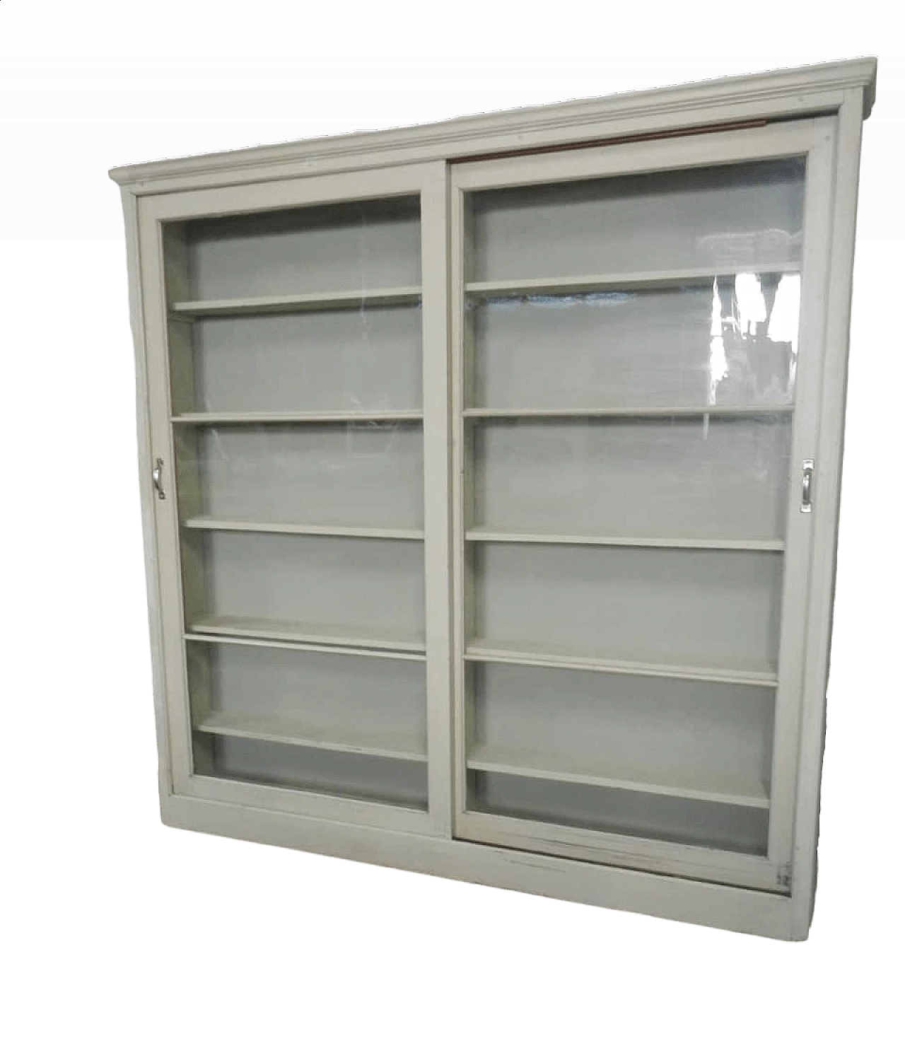 Green varnished spruce shop glass cabinet, 1950s 10