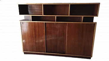 Wood bookcase with open compartments and sliding doors, 1970s