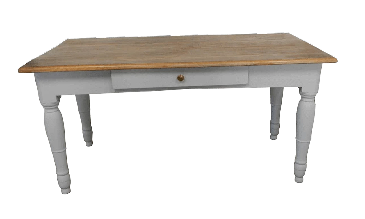 Grey varnished and natural chestnut table with drawer, 1950s 9