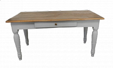 Grey varnished and natural chestnut table with drawer, 1950s