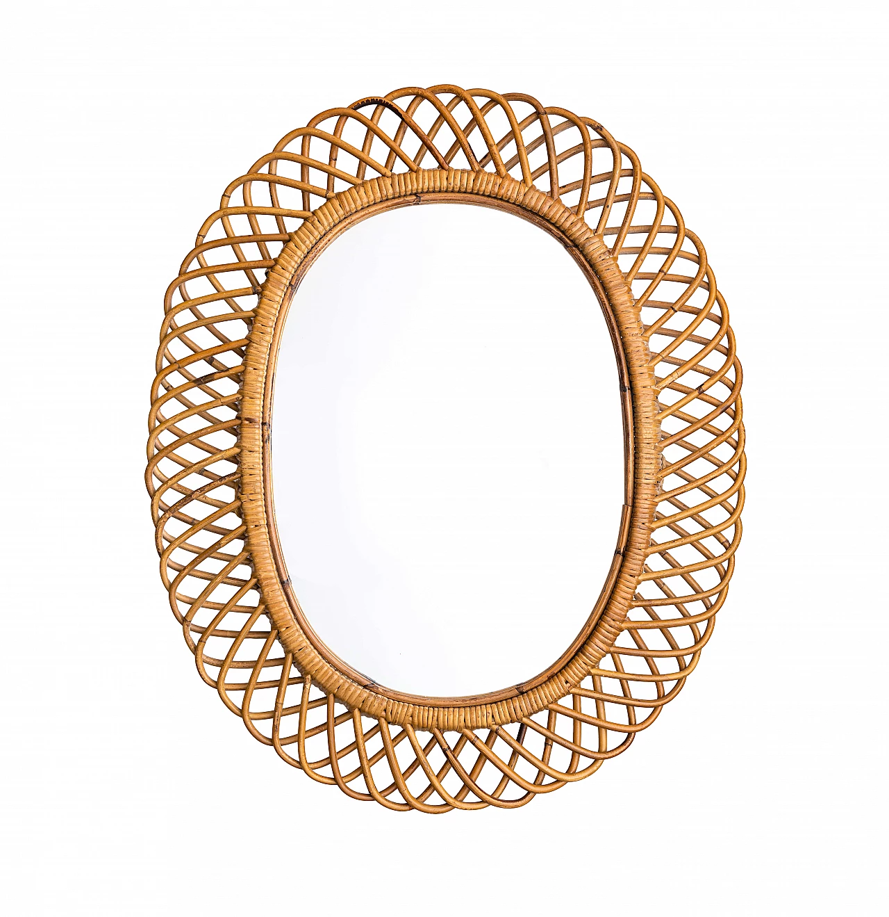 Oval bamboo wall mirror by Franco Albini, 1970s 1