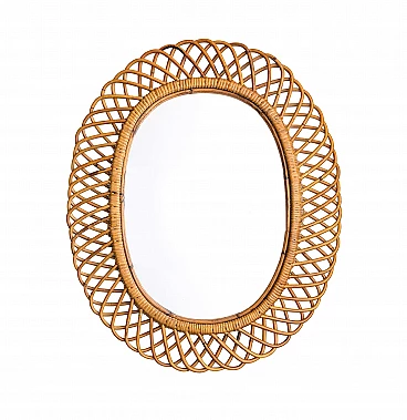 Oval bamboo wall mirror by Franco Albini, 1970s