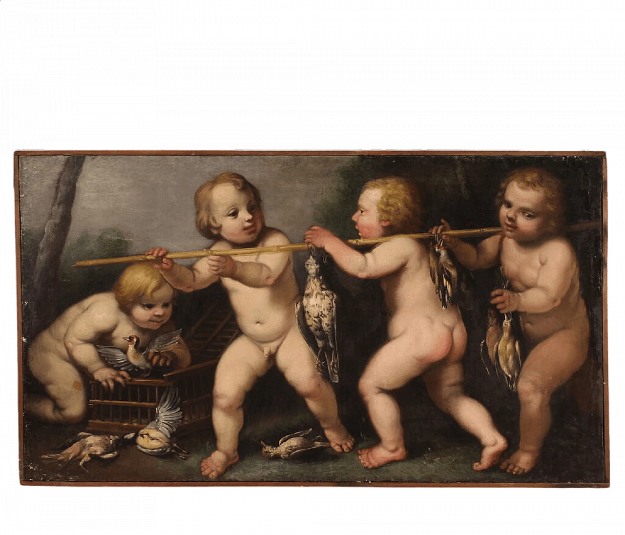 Playing putti with game, oil painting on canvas, second half of the 17th century 16