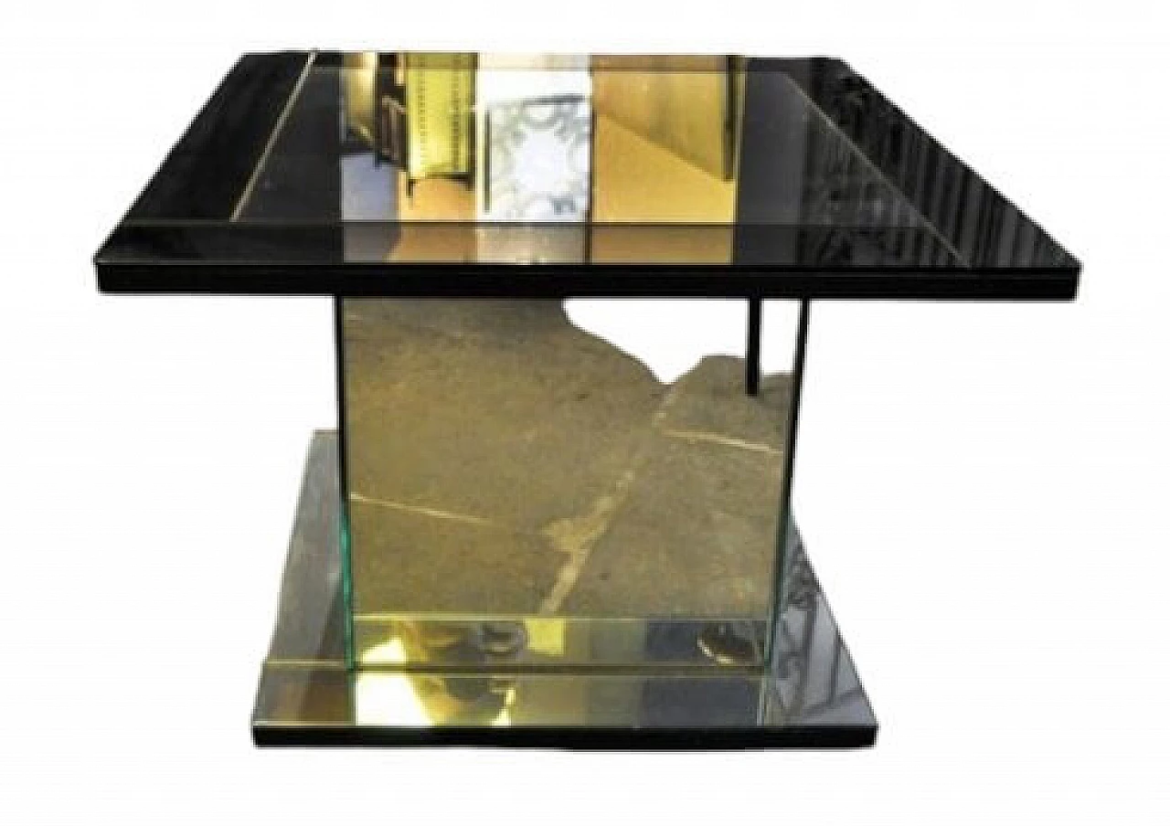 Coffee Table in glass and wood, 1970s 5