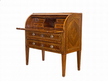 Louis XVI panelled and inlaid walnut roller writing desk, 18th century