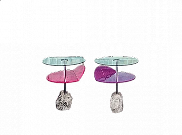 Pair of Side tables with stone base from Saporiti Italia, 1980s