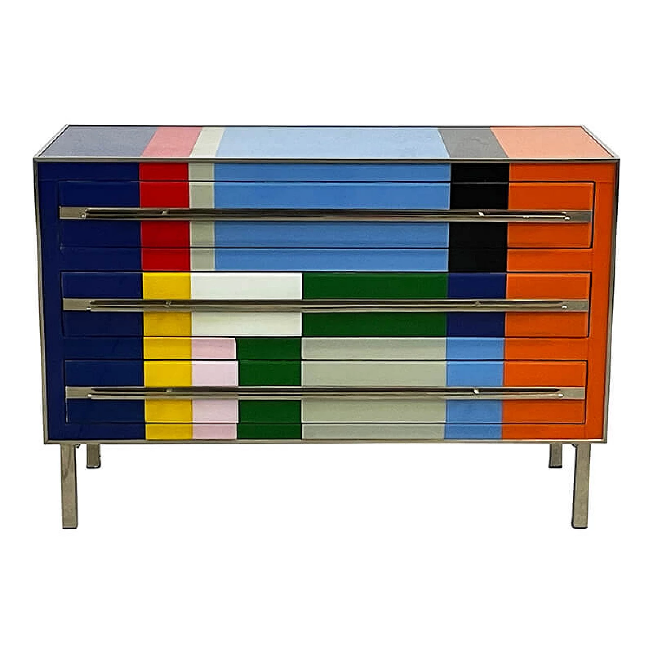 Three-drawer dresser in multicoloured Murano glass, 1980s 1