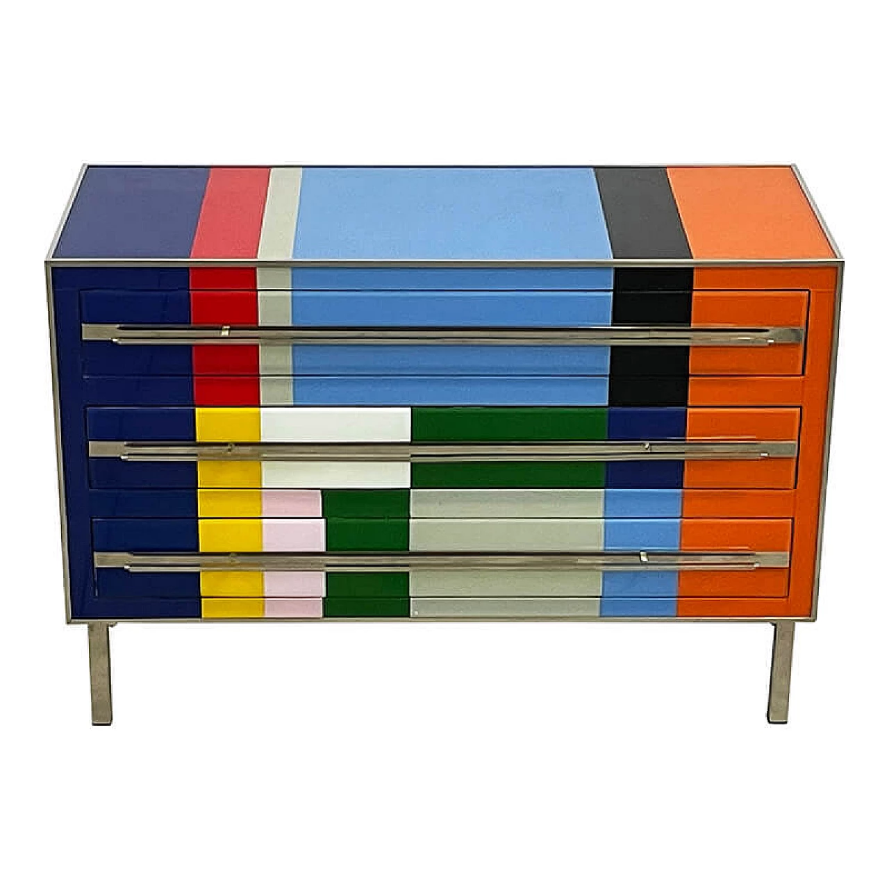 Three-drawer dresser in multicoloured Murano glass, 1980s 2