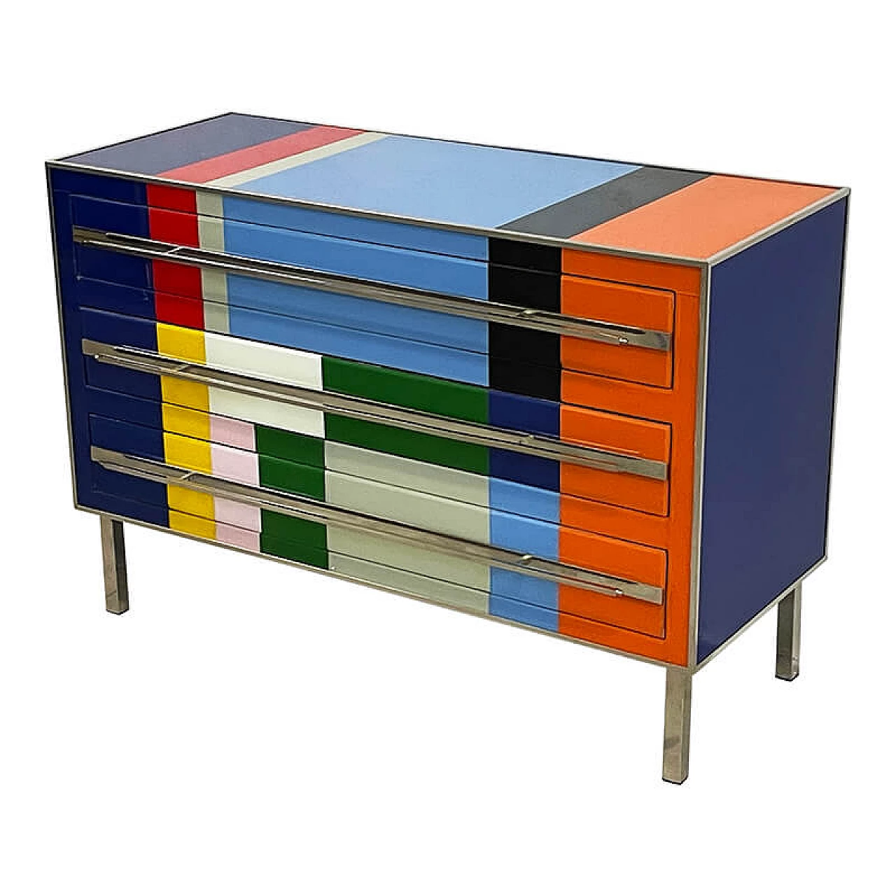 Three-drawer dresser in multicoloured Murano glass, 1980s 3