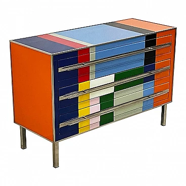 Three-drawer dresser in multicoloured Murano glass, 1980s