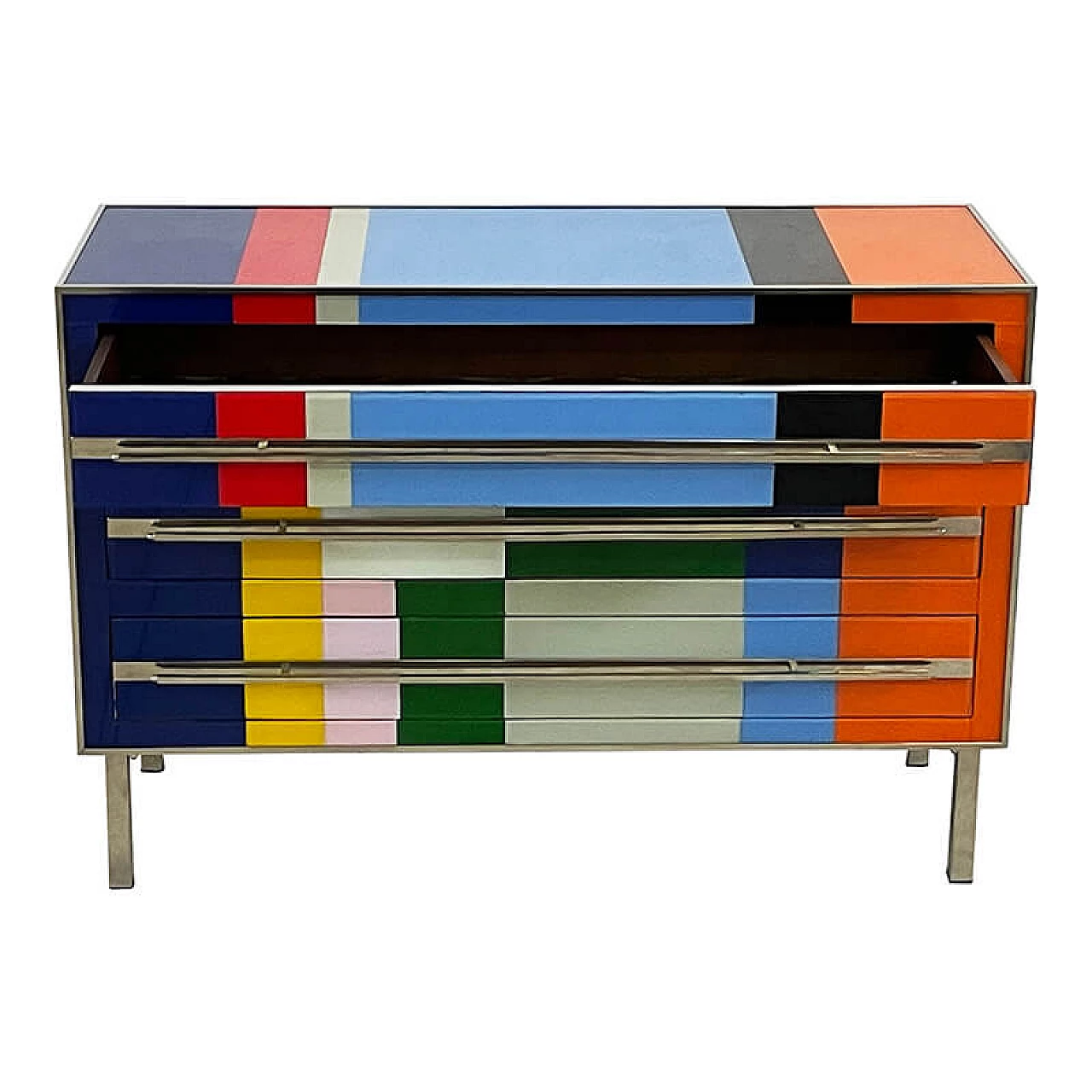 Three-drawer dresser in multicoloured Murano glass, 1980s 5