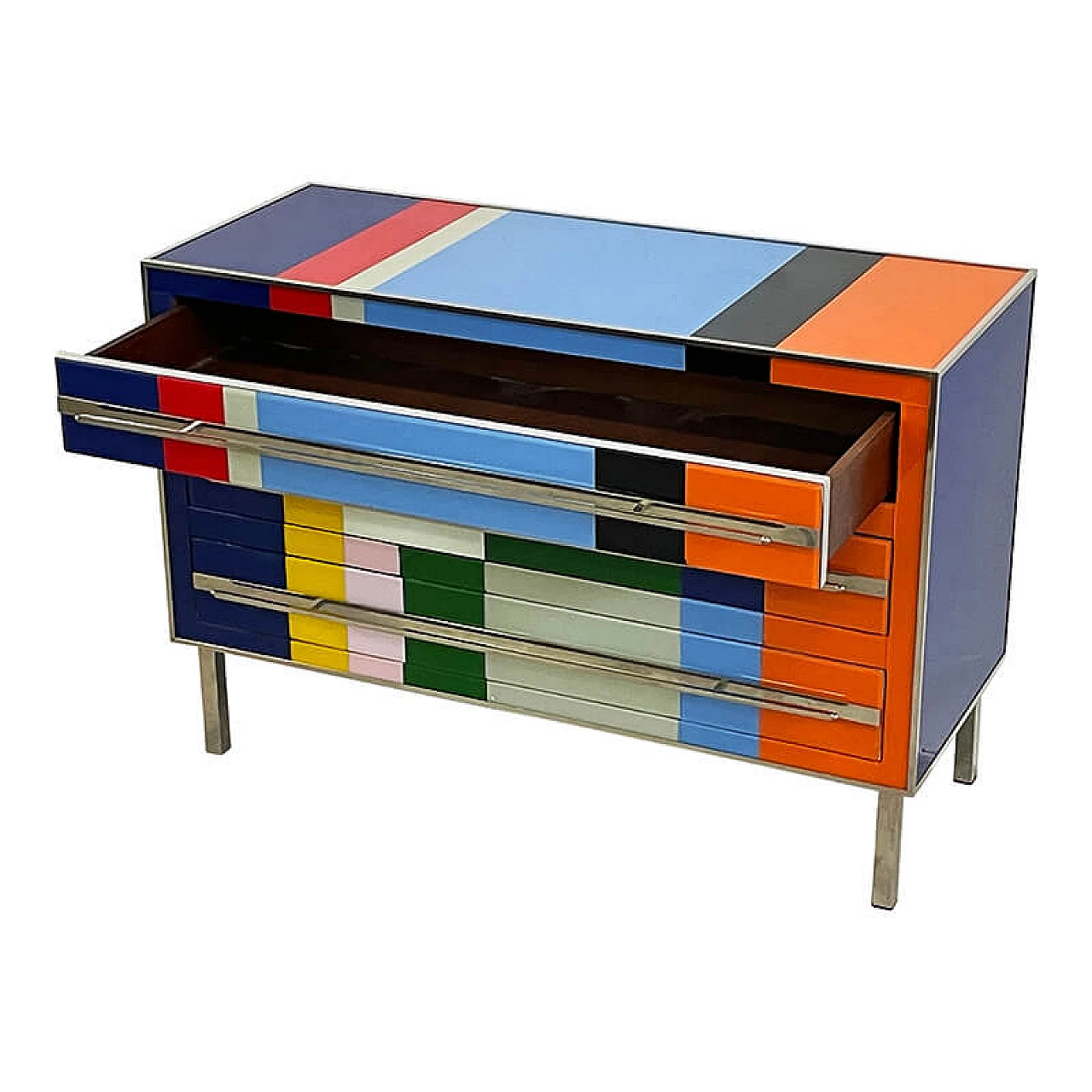 Three-drawer dresser in multicoloured Murano glass, 1980s 6