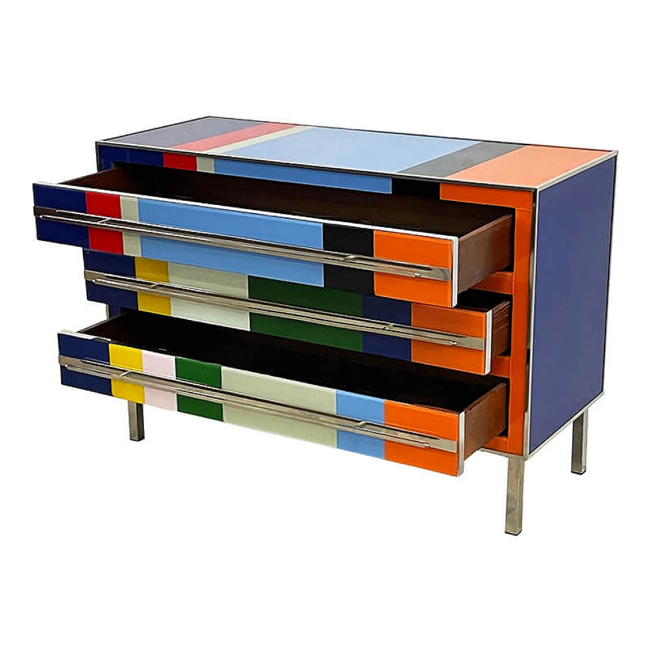 Three-drawer dresser in multicoloured Murano glass, 1980s 7