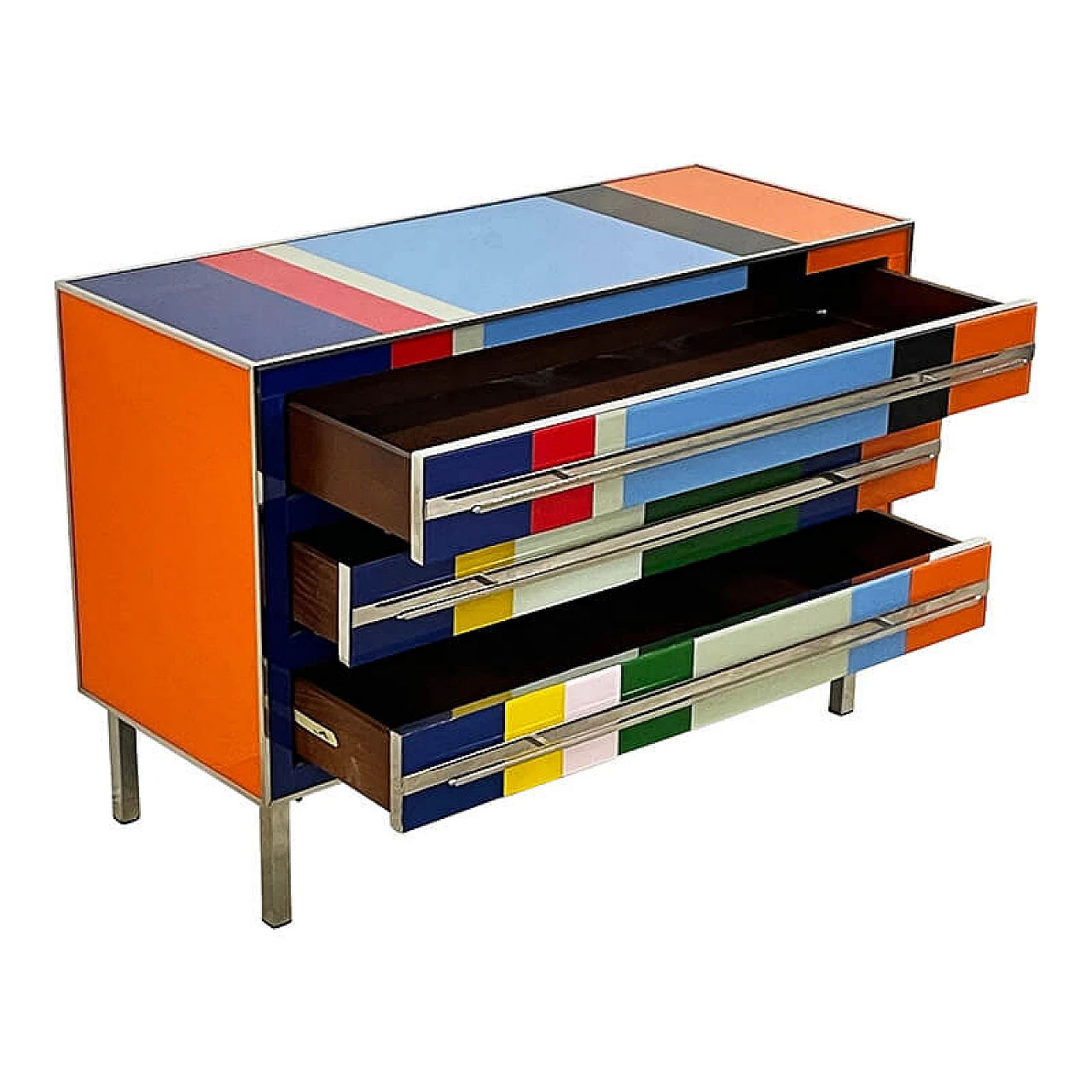 Three-drawer dresser in multicoloured Murano glass, 1980s 8