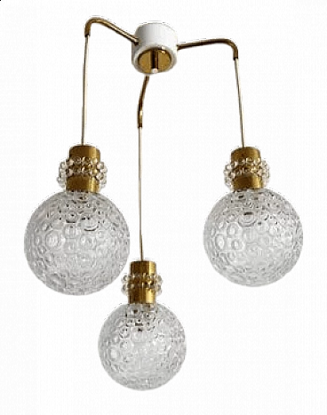 Three-light brass and glass chandelier by Emil Stejnar, 1970s
