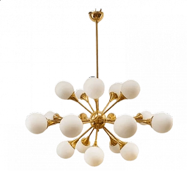 Twenty-light brass and glass Sputnik chandelier, 1970s