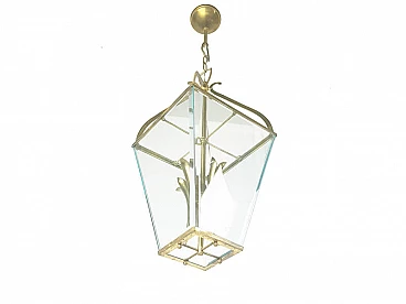 Facetted glass and brass chandelier in the style of G. Ulrich, 1940s