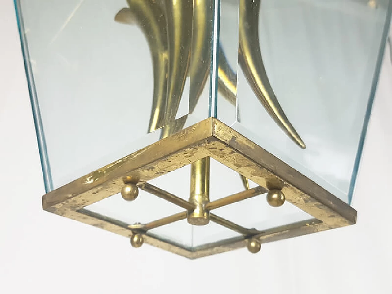 Lampadario in vetro sfaccettato e ottone nello stile di G. Ulrich, anni '40 3