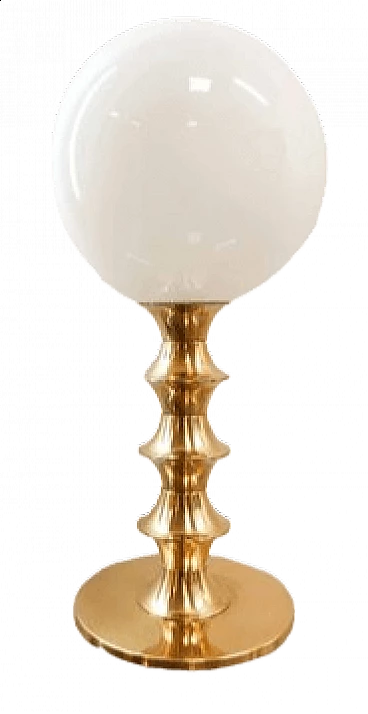Lampada da tavolo in ottone e vetro bianco, anni '70